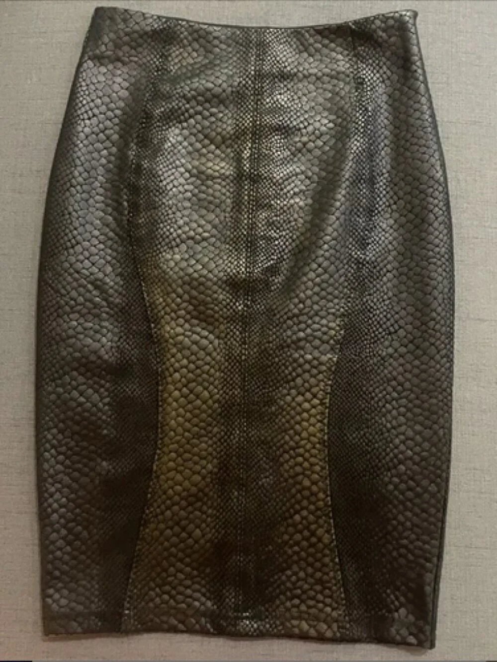 Alessandro Miele Python Snakeskin Foil Metallic Bodycon Pencil Skirt Size XXS